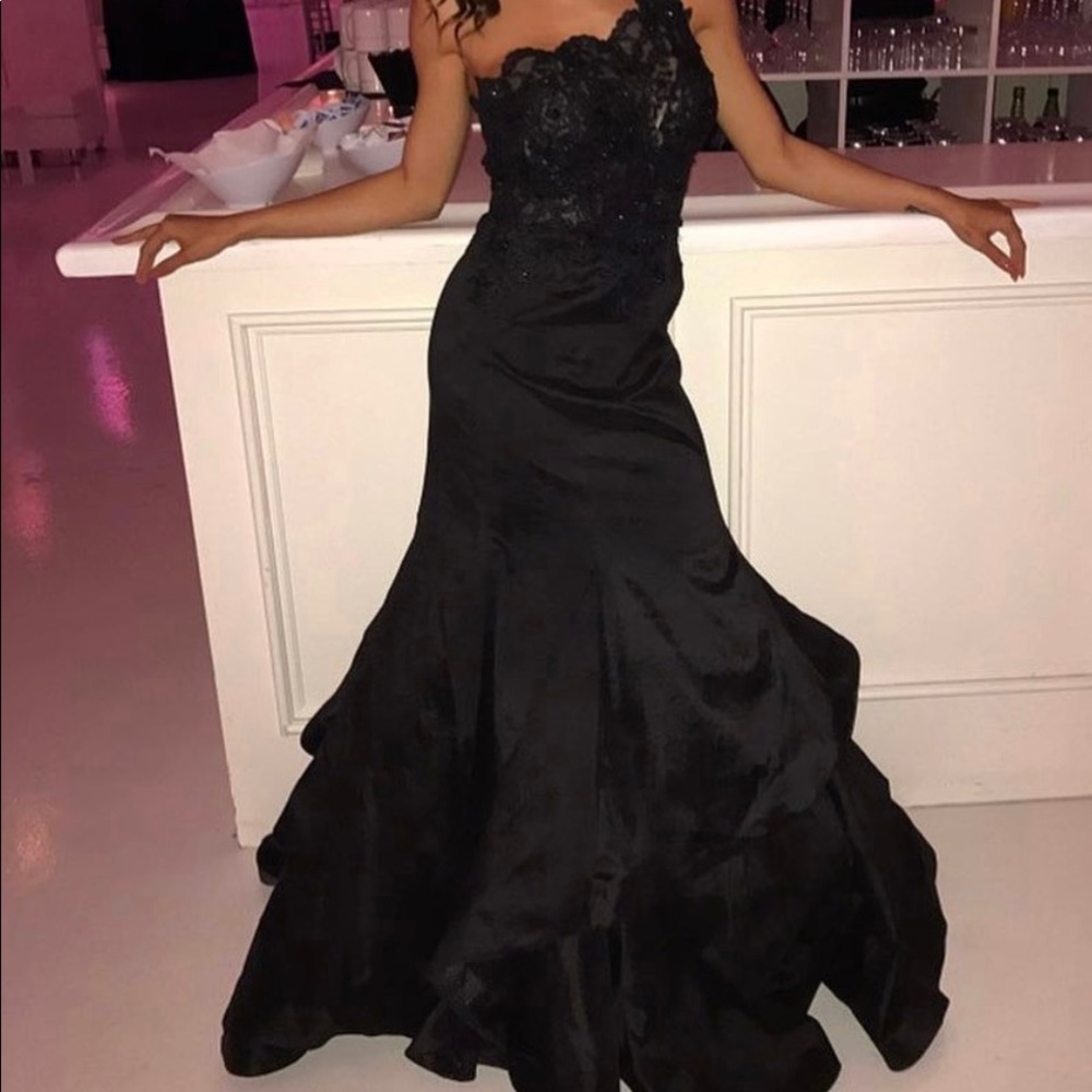 Beautiful satin laced one shoulder Morilee Gardner Gown
